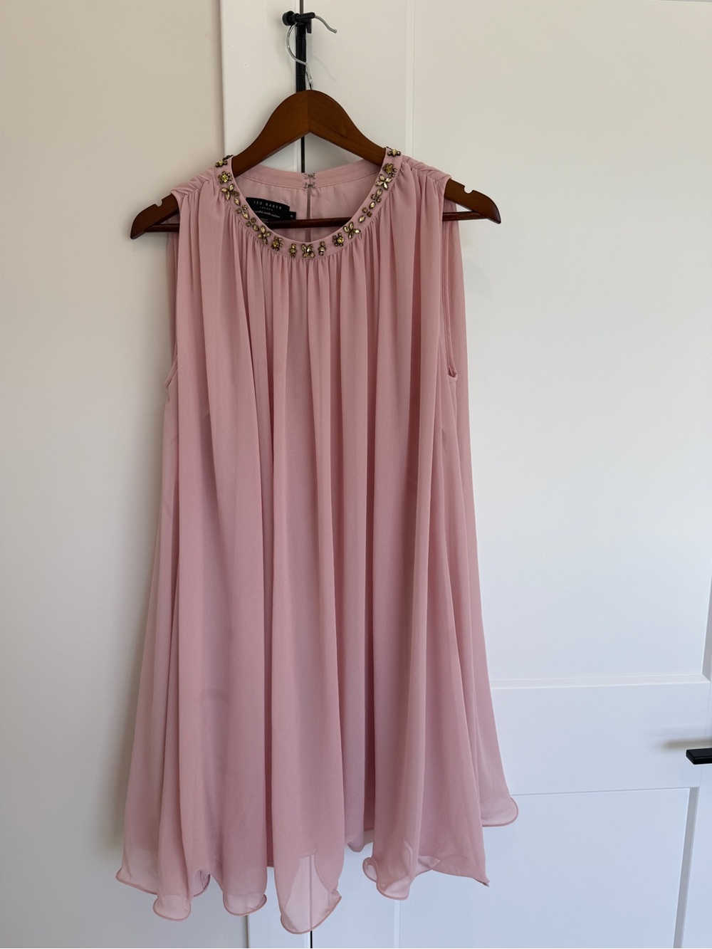 Ted Baker Beaded Neckline Pink Chiffon Mini Dress